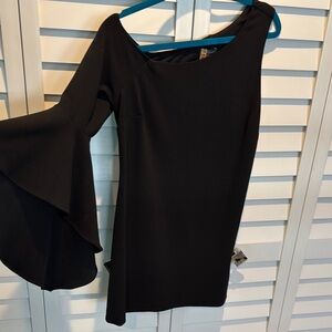 Vince Camuto dry cleaned  Black One-Shoulder lined Dress with Flamenco sleeve.